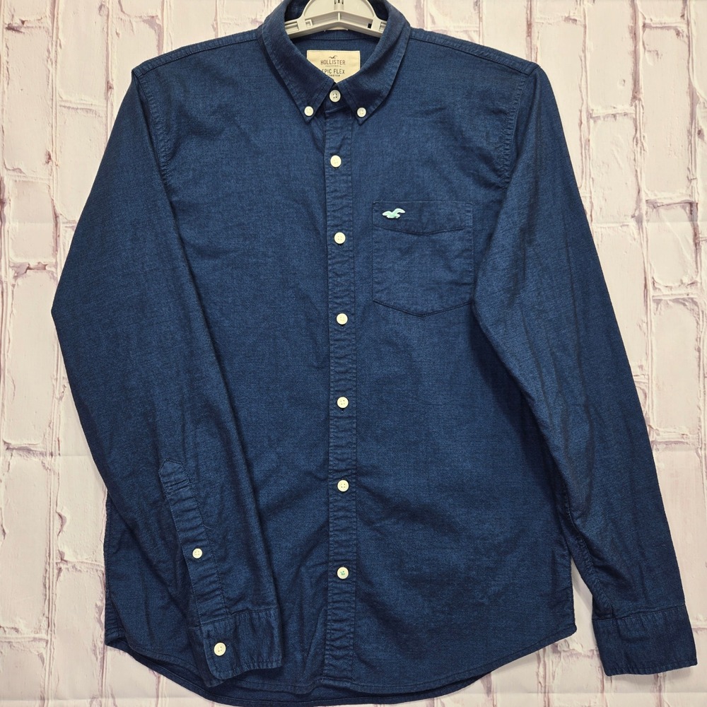 Hollister Button Down Shirt Blue Epic Flex Stretch Casual Long Sleeve Mens Large